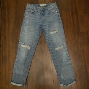 Blue ripped mom jeans